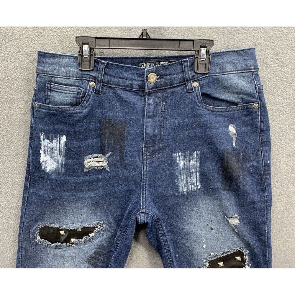 Brooklyn State Denim Jeans Men's Size 34 Blue Distressed Destroyed - Picture 8 of 16